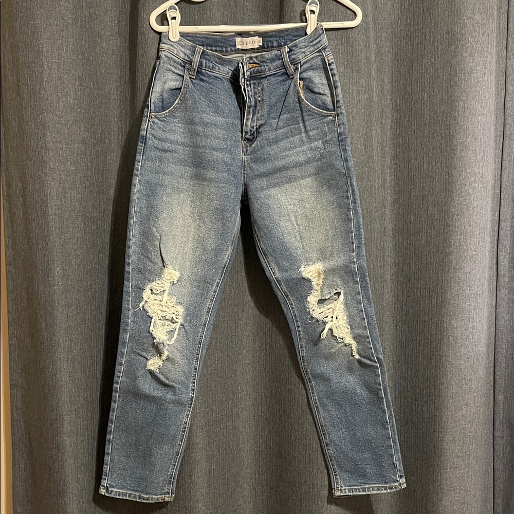 Cello Light Blue Distressed Ankle Jeans
